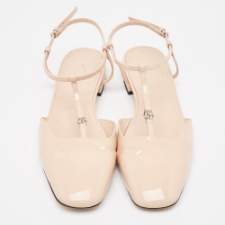 مملوكة مسبقًا Gucci Beige Patent Leather Double G Slingback Flats Size 39.5
