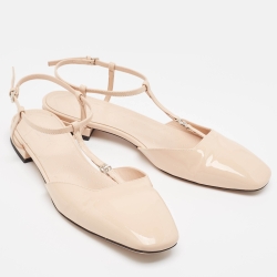 مملوكة مسبقًا Gucci Beige Patent Leather Double G Slingback Flats Size 39.5