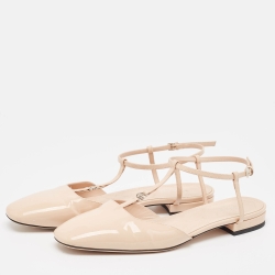 مملوكة مسبقًا Gucci Beige Patent Leather Double G Slingback Flats Size 39.5