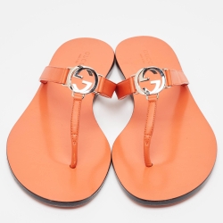 مملوكة مسبقًا Gucci Orange Leather Interlocking G logo Thong Sandals Size 39.5