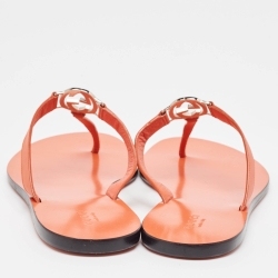 مملوكة مسبقًا Gucci Orange Leather Interlocking G logo Thong Sandals Size 39.5