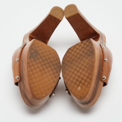 Pre Owned Gucci Brown Leather Horsebit Open Toe Clogs Size 39.5