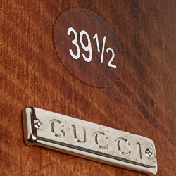 Pre Owned Gucci Brown Leather Horsebit Open Toe Clogs Size 39.5