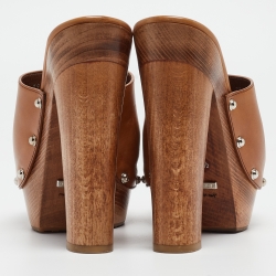 Pre Owned Gucci Brown Leather Horsebit Open Toe Clogs Size 39.5