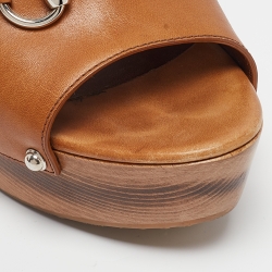 Pre Owned Gucci Brown Leather Horsebit Open Toe Clogs Size 39.5