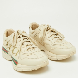 Pre Owned Gucci Cream Leather Rhyton Low Top Sneakers Size 38