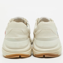 Pre Owned Gucci Beige Leather Glitter Logo Rhyton Sneakers Size 38