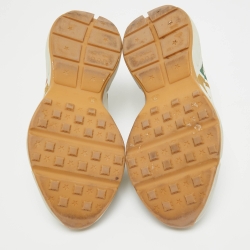 Pre Owned Gucci Beige Leather Glitter Logo Rhyton Sneakers Size 38