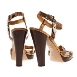 Pre Owned Gucci Bronze Guccissima Leather Ankle Strap Sandals Size 38.5