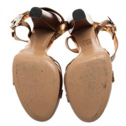 Pre Owned Gucci Bronze Guccissima Leather Ankle Strap Sandals Size 38.5
