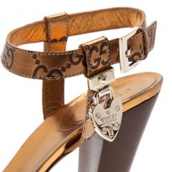 Pre Owned Gucci Bronze Guccissima Leather Ankle Strap Sandals Size 38.5