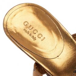 Pre Owned Gucci Bronze Guccissima Leather Ankle Strap Sandals Size 38.5