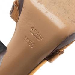 Pre Owned Gucci Bronze Guccissima Leather Ankle Strap Sandals Size 38.5