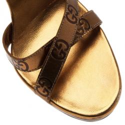 Pre Owned Gucci Bronze Guccissima Leather Ankle Strap Sandals Size 38.5