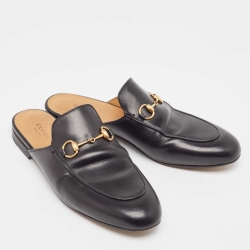 Pre Owned Gucci Black Leather Princetown Mules Size 38.5