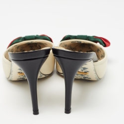 Gucci Black/Cream Leather Sackville Web Bow Mules Size 37