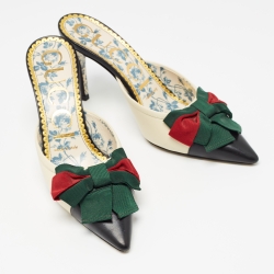 Gucci Black/Cream Leather Sackville Web Bow Mules Size 37