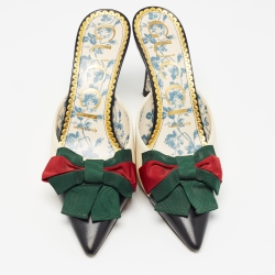 Gucci Black/Cream Leather Sackville Web Bow Mules Size 37