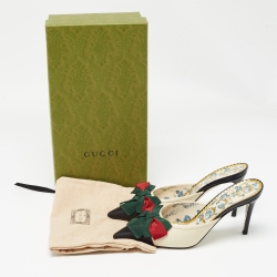 Gucci Black/Cream Leather Sackville Web Bow Mules Size 37