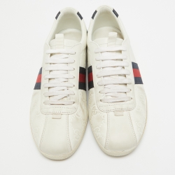 Pre Owned Gucci White Guccissima Leather Web Low Top Sneakers Size 38