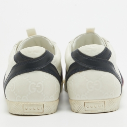 Pre Owned Gucci White Guccissima Leather Web Low Top Sneakers Size 38