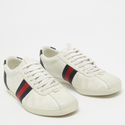 Pre Owned Gucci White Guccissima Leather Web Low Top Sneakers Size 38