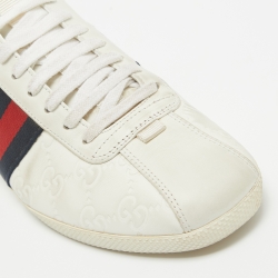 Pre Owned Gucci White Guccissima Leather Web Low Top Sneakers Size 38