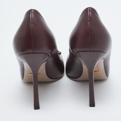 مملوكة مسبقًا Gucci Burgundy Leather Horsebit GG Round Toe Pumps Size 39