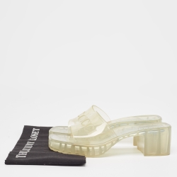 Pre Owned Gucci Transparent PVC  Logo Block Heel Slide Sandals Size 37