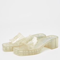 Pre Owned Gucci Transparent PVC  Logo Block Heel Slide Sandals Size 37