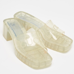 Pre Owned Gucci Transparent PVC  Logo Block Heel Slide Sandals Size 37