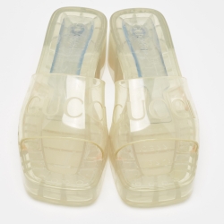 Pre Owned Gucci Transparent PVC  Logo Block Heel Slide Sandals Size 37