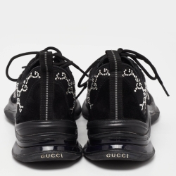 مملوكة مسبقًا Gucci Black Mesh and Suede Run Crystal Embellished Sneakers Size 40
