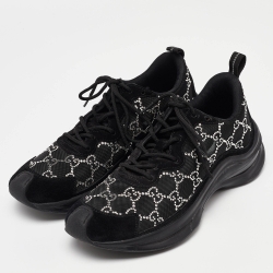 مملوكة مسبقًا Gucci Black Mesh and Suede Run Crystal Embellished Sneakers Size 40