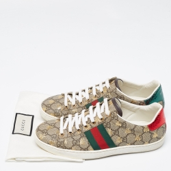 Pre Owned Gucci Beige/Brown GG Supreme Canvas Bee Ace Sneakers Size 36.5