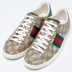 Pre Owned Gucci Beige/Brown GG Supreme Canvas Bee Ace Sneakers Size 36.5
