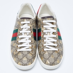 Pre Owned Gucci Beige/Brown GG Supreme Canvas Bee Ace Sneakers Size 36.5
