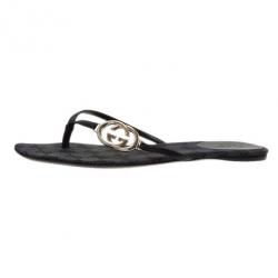 Pre Owned Gucci Black Leather GG Thong Sandals Size 36.5