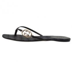 Pre Owned Gucci Black Leather GG Thong Sandals Size 36.5