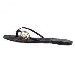 Pre Owned Gucci Black Leather GG Thong Sandals Size 36.5