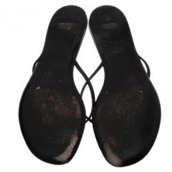 Pre Owned Gucci Black Leather GG Thong Sandals Size 36.5