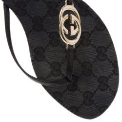 Pre Owned Gucci Black Leather GG Thong Sandals Size 36.5