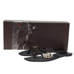Pre Owned Gucci Black Leather GG Thong Sandals Size 36.5