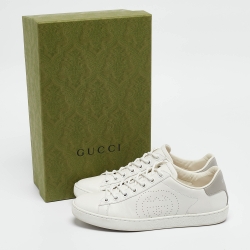 Gucci White Perforated Interlocking G Leather Ace Sneakers Size 36