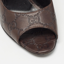 Gucci Brown Guccissima Leather Peep Toe Pumps Size 37