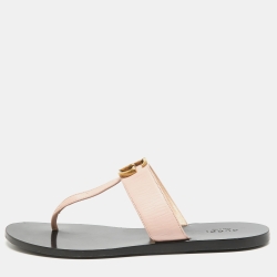 Pre Owned Gucci Pink Leather GG Marmont Thong Flats Size 39