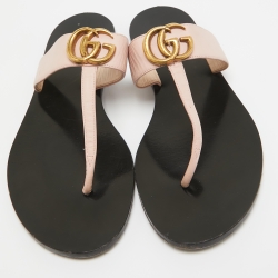 Pre Owned Gucci Pink Leather GG Marmont Thong Flats Size 39