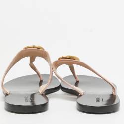 Pre Owned Gucci Pink Leather GG Marmont Thong Flats Size 39