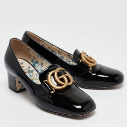 Pre Owned Gucci Black Patent Leather GG Marmont Pumps Size 36.5