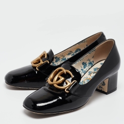Pre Owned Gucci Black Patent Leather GG Marmont Pumps Size 36.5